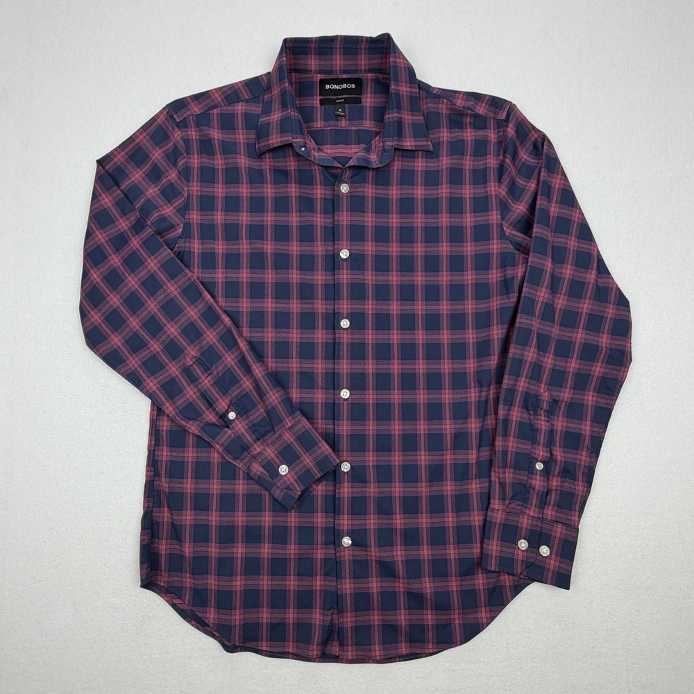Bonobos Mens Slim Fit Plaid Button Down Shirt Nylon Stretch Size M